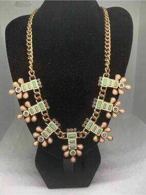 Plunder Aqua Eleanor Enameled Gold Tone Bib Statement Necklace New 18-20inches